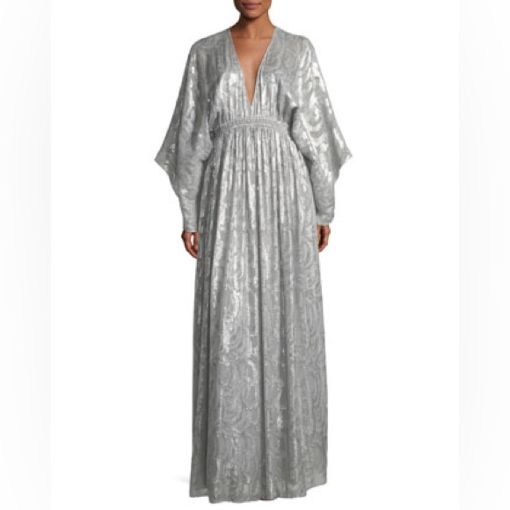 Elizabeth and James dress in metallic jacquard